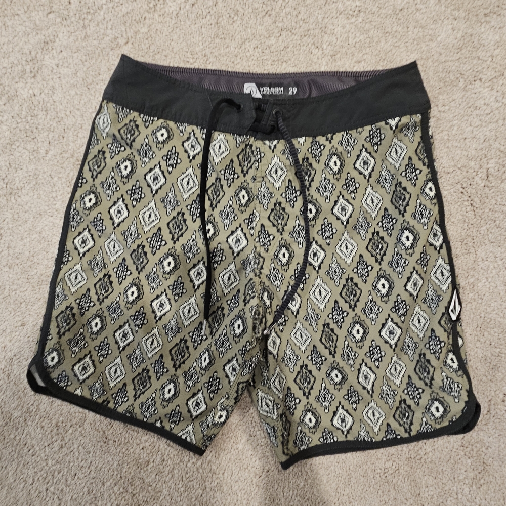 Volcom Men's Geometric Swim Shorts - Black and Tan - Picture 1 of 5